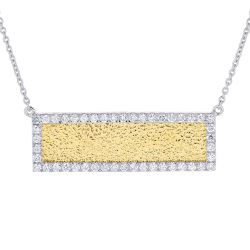 Diamond Oblong Hammered Texture Gold Bar Pendant