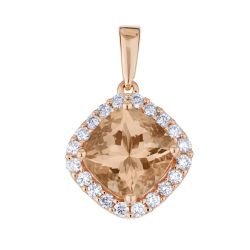 Diamond and Cushion Shaped Morganite Halo Pendant