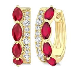 Marquise Shape Gemstone & Petite Diamond Fashion Hoop Earrings