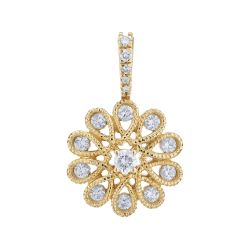 Diamond Round Scalloped Shaped Open Weave Milgrain Pendant