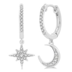 Star & Moon Petite Diamond Huggie Fashion Earrings