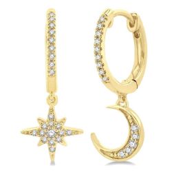 Star & Moon Petite Diamond Huggie Fashion Earrings