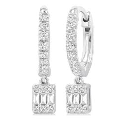 Rectangle Shape Fusion Petite Diamond Huggie Fashion Earrings