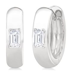 Emerald Shape Petite Prong Diamond Huggie Earrings