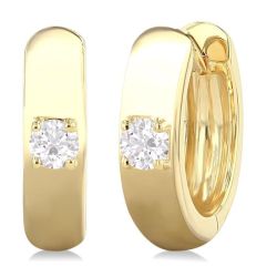 Round Shape Petite Prong Diamond Huggie Earrings