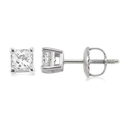 LinZen CelCa 14K White Gold Diamond Earrings