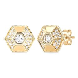 Hexagon Shape Diamond Fashion Earrings