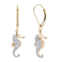 Diamond Sea Horse Dangle Earrings