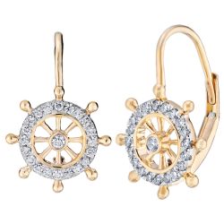 Diamond Ship Wheel Dangle Earring