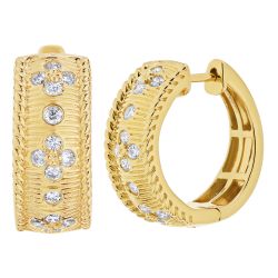 Diamond Round Burnish Set Texture Twisted Rope Edged Dome Huggie Earrings