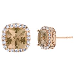 Diamond and Cushion Shaped Morganite Halo Earrings