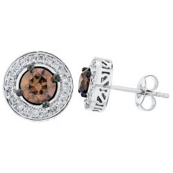 Diamond and Brown Round Halo Earrings