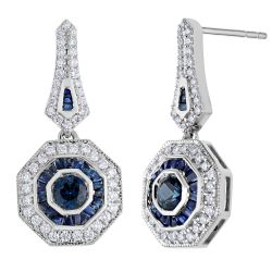 Diamond  and Genuine Sapphire Vintage Style Earring