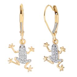Diamond Two Tone Frog Dangle Earrings