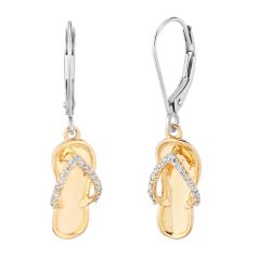 Diamond Two Tone Flip Flop Lever Back Earrings