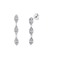 Diamond Baguette and Round Dangle Earrings