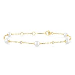 Pearl & Diamond Station Chain Bracelet