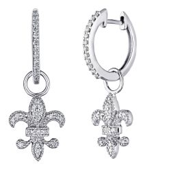 Diamond Lis Royale Fleur de Lis Dangling Charm Hoop Earrings