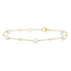 Pearl & Diamond Station Chain Bracelet