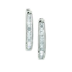 Diamond Round Baguette Channel Set Hoops