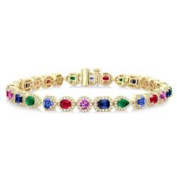 Mixed Shape Gemstone & Halo Diamond Bracelet