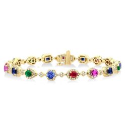 Mixed Shape Halo Gemstone & Diamond Bracelet