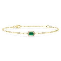 Emerald Shape Paper Clip Gemstone & Halo Diamond Bracelet