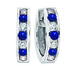 Diamond and Genuine Sapphire Alternating Channel Set Hoop Earrings