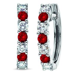 Diamond and Genuine Ruby Alternating Prong Set Hoop Earrings