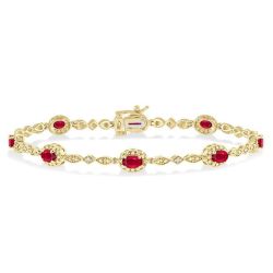 Oval Shape Gemstone & Halo Diamond Bracelet