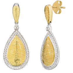 Diamond Pear Shaped Outline with Textured Dome Center Drop Earrings