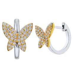 Diamond Pave Butterfly Hoop Earrings