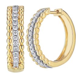Diamond Twisted Beaded Edge Two Tone Huggie Earrings
