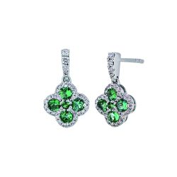 Diamond and Genuine Emerald Clover Earrings