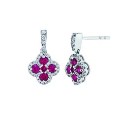 Diamond and Genuine Ruby Clover Earrings