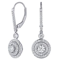 Diamond Round Cut Double Halo Leverback Earrings