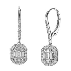 Diamond Emerald Shaped Composite Leverback Halo Earring 
