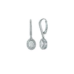 Diamond Oval Shaped Composite Lever Back Halo Earrings