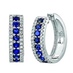 Diamond and Genuine Sapphire Hoop Earrings