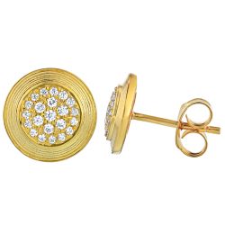 Diamond Round Cluster with Textured Gold Round Frame with Matte Finish Earrings