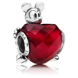 Sterling Silver Disney Mickey Mouse Heart Charm with Fuchsia Crystal