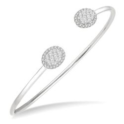 Stackable Oval Shape Halo Shine Bright Essential Diamond Open Cuff Bangle