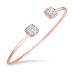 Stackable Cushion Shape Halo Shine Bright Essential Diamond Open Cuff Bangle