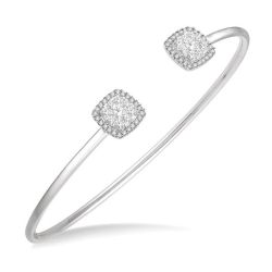 Stackable Cushion Shape Halo Shine Bright Essential Diamond Open Cuff Bangle