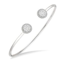 Stackable Round Shape Halo Shine Bright Essential Diamond Open Cuff Bangle