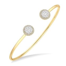 Stackable Round Shape Halo Shine Bright Essential Diamond Open Cuff Bangle