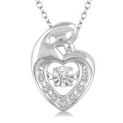 Silver Heart Shape Mom & Child Emotion Diamond Pendant