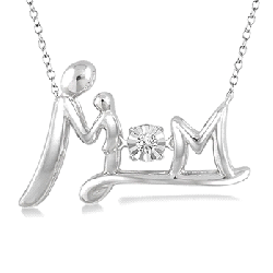 Silver Mom & Child Emotion Diamond Pendant