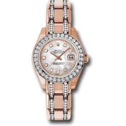  *Pre-Owned* Rolex Everose Gold Lady-Datejust Pearlmaster 29 Watch - 34 Diamond Bezel - Mother-Of-Pearl Diamond Dial