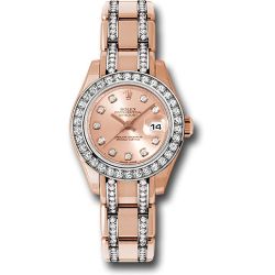  *Pre-Owned* Rolex Everose Gold Lady-Datejust Pearlmaster 29 Watch - 34 Diamond Bezel - Pink Diamond Dial